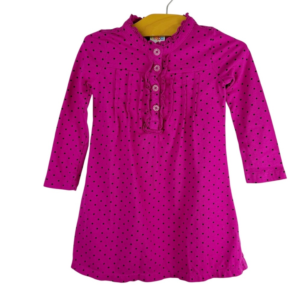 Vintage Circo 100% Cotton Long Sleeve Dress Fuchsia Pink Polka Dots Size 2T